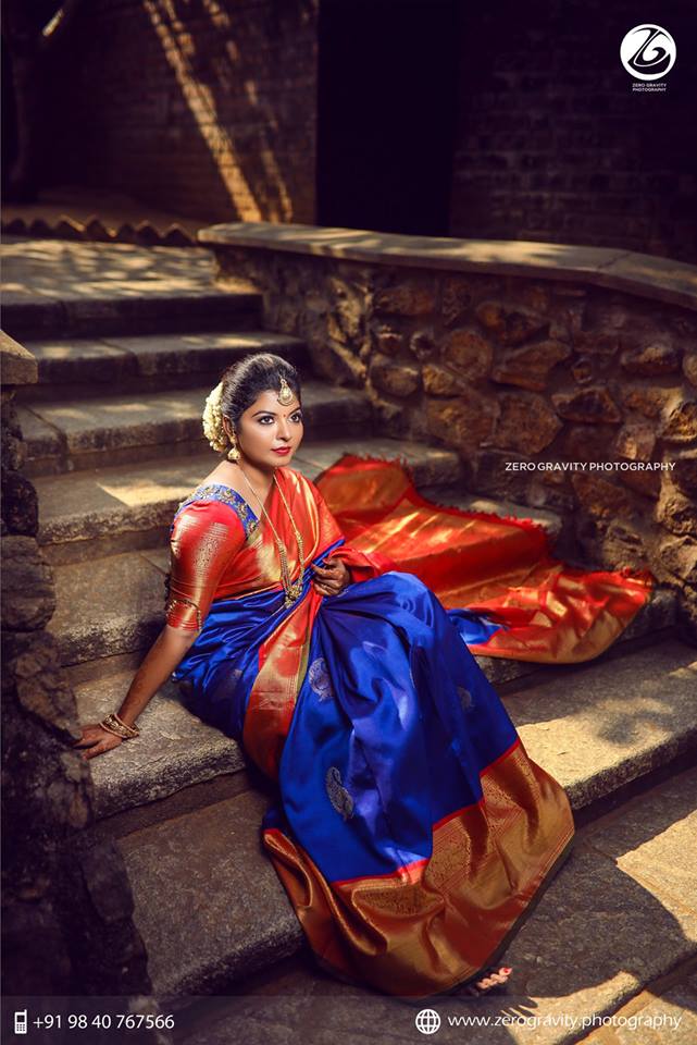 Royal blue with Big red border silksaree