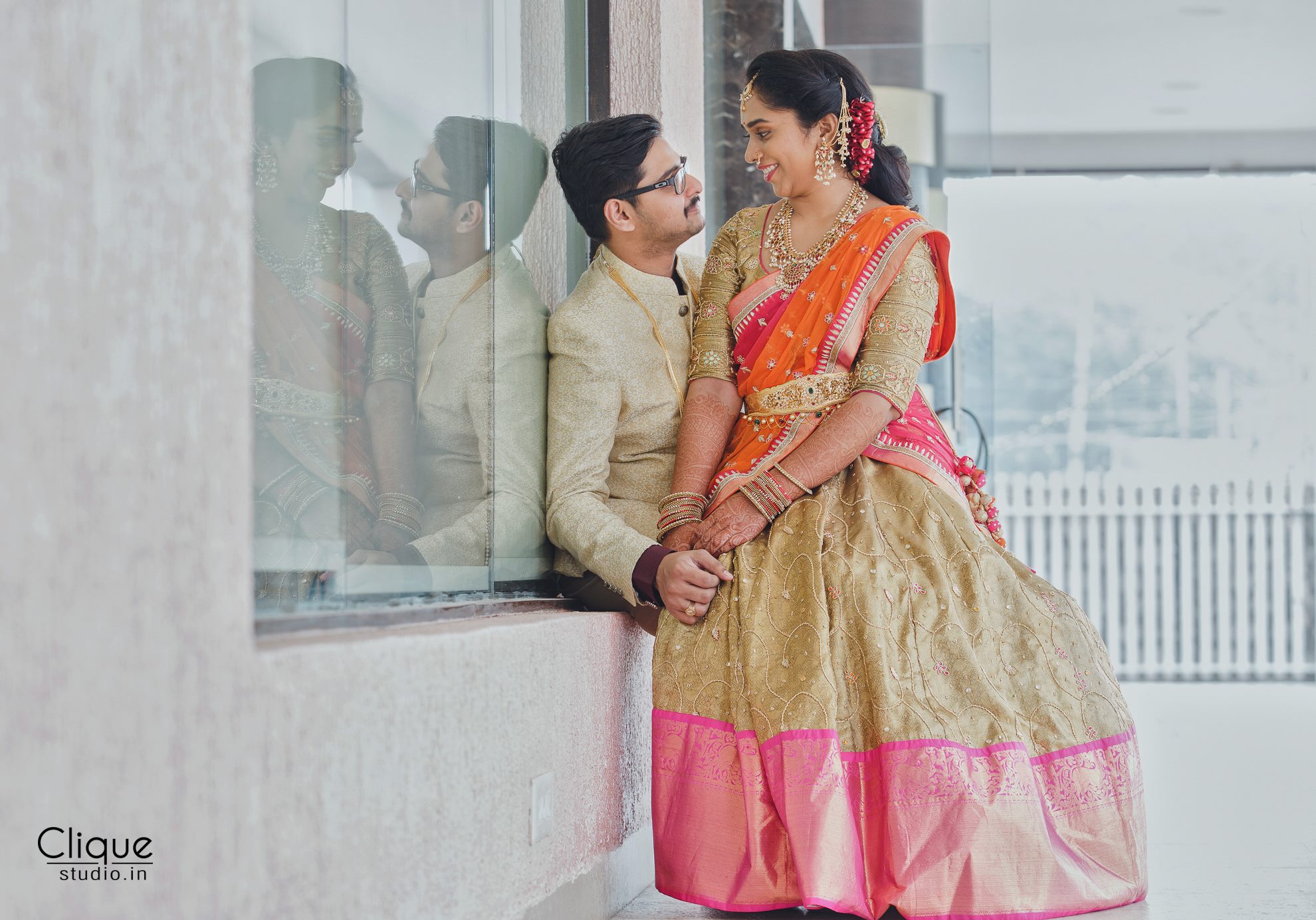 Golden Halfsaree with pink border 