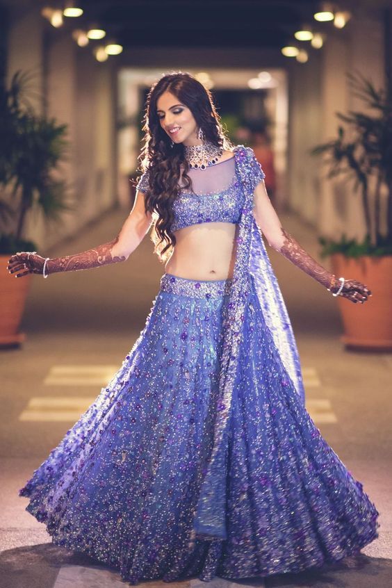 Blue with Silver Work Lehnga
