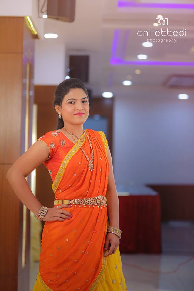 Yellow with Orange Half Saree