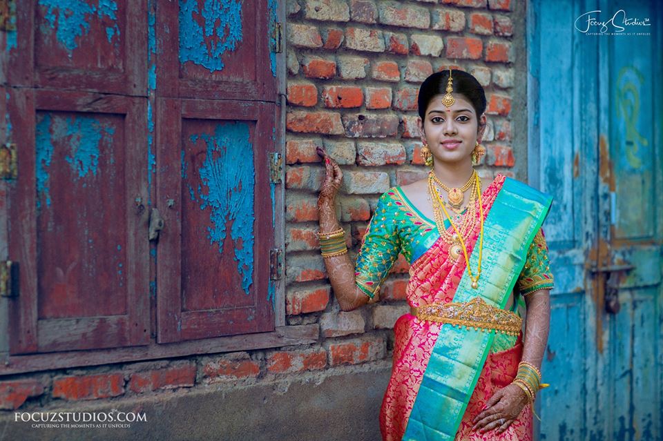 Pink flower silksaree with blue border