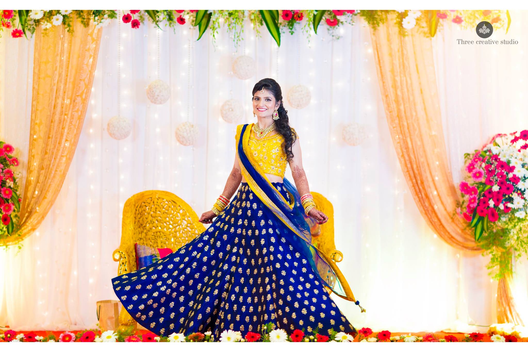 Yellow with Royal Blue Lehenga