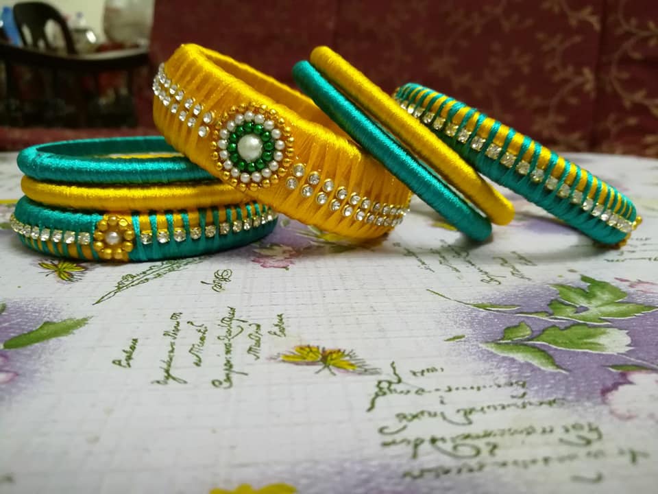 Green and Yellow Silk bangle