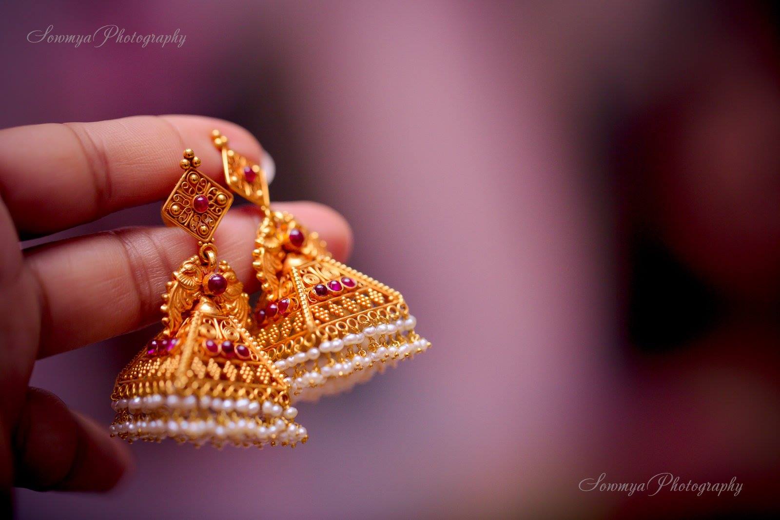 Ruby and pearl bridal earring