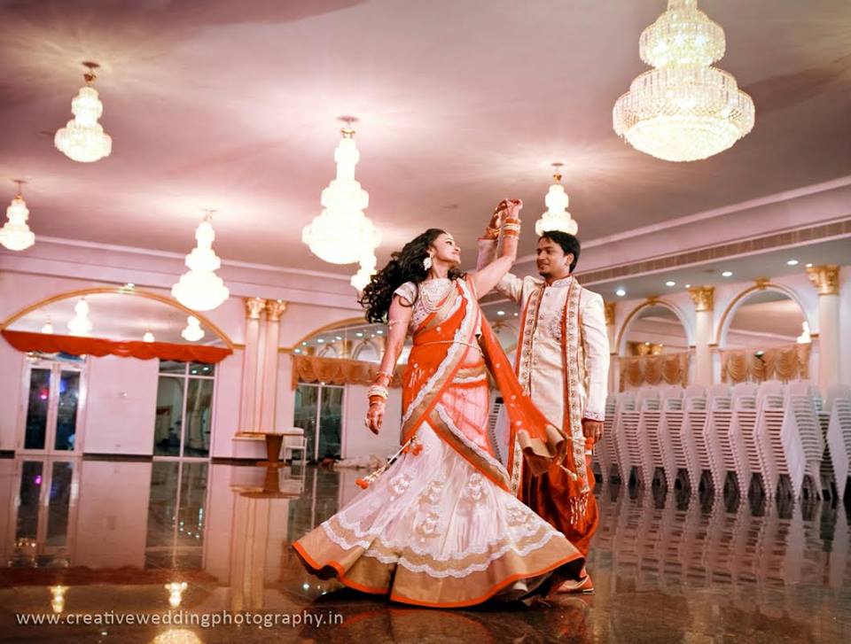 White With Orange Bridal Lehenga