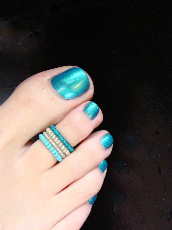 Turquoise - Silver - Light Pink- Stretch Bead Toe Ring