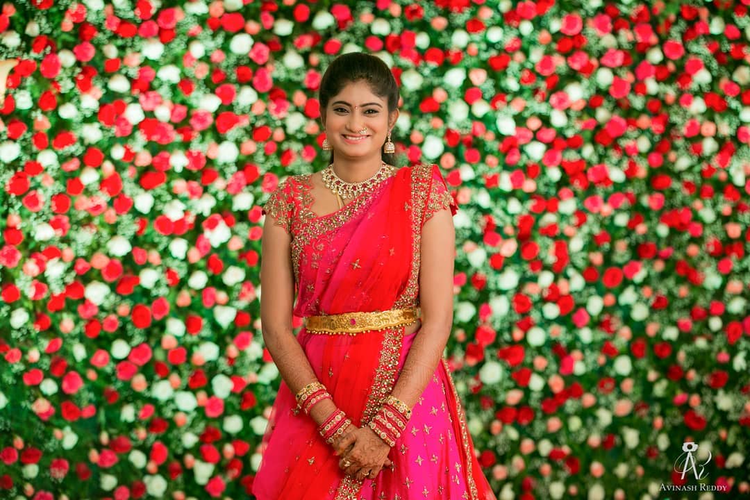 Red with Pink Bridal Half Saree