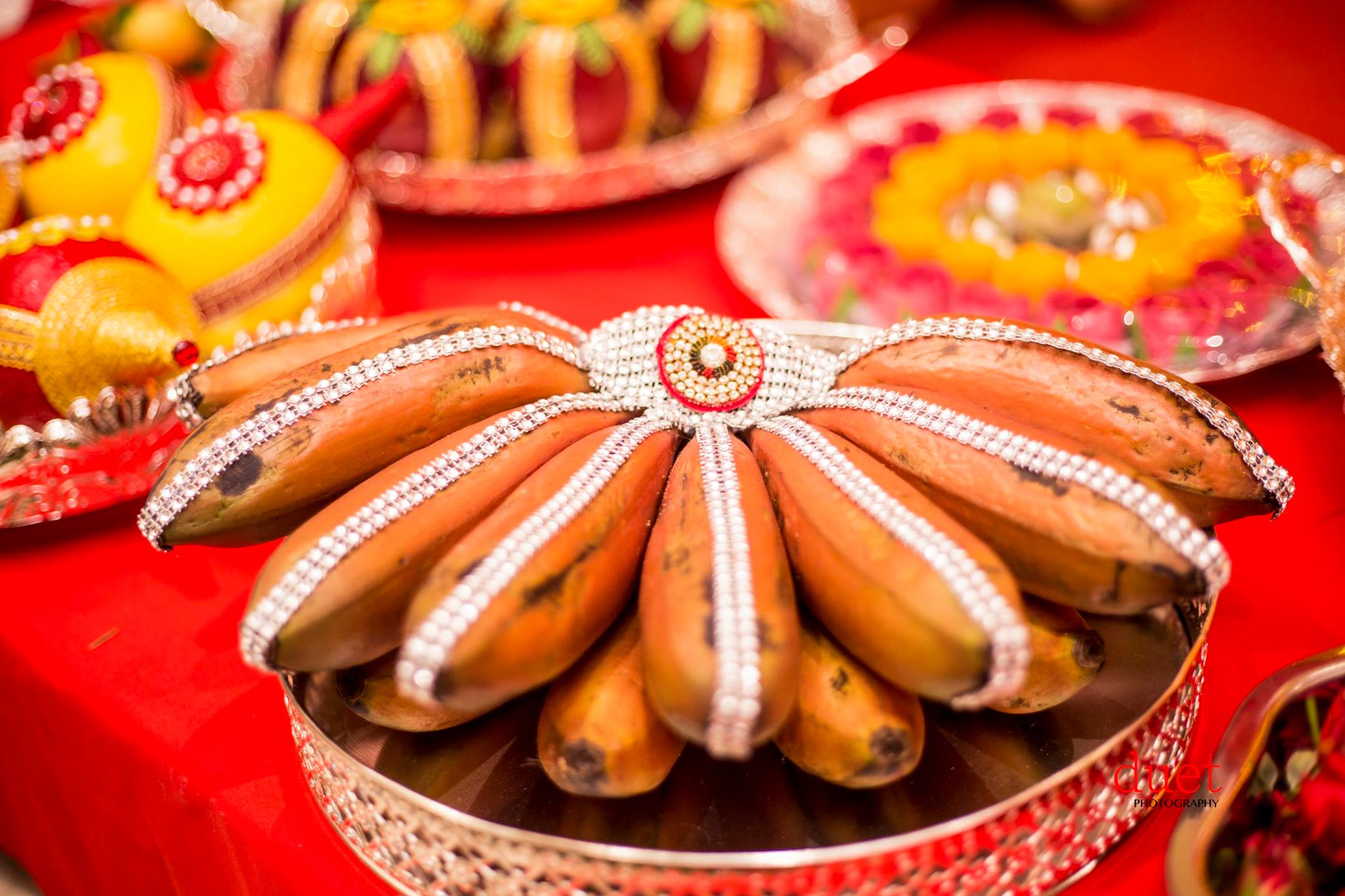 Two white stone lays covered bananas