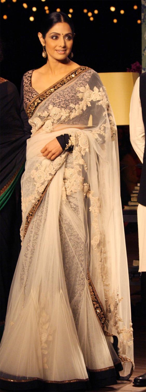 Net Half White Designer Saree