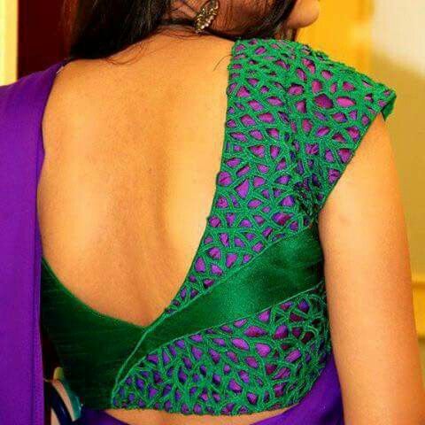 Violet with green cut work blouse