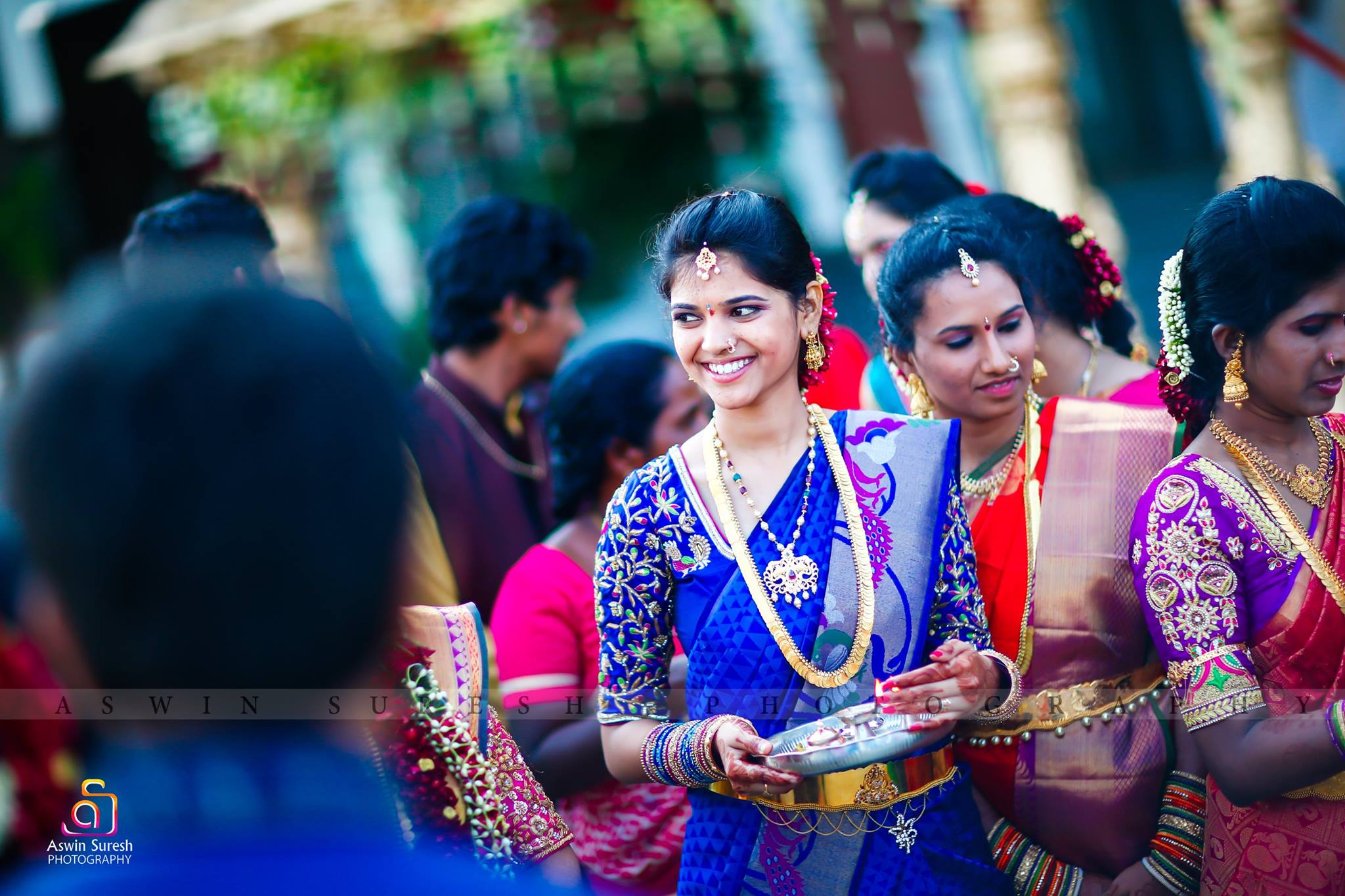 Royal blue saree aari work blouse