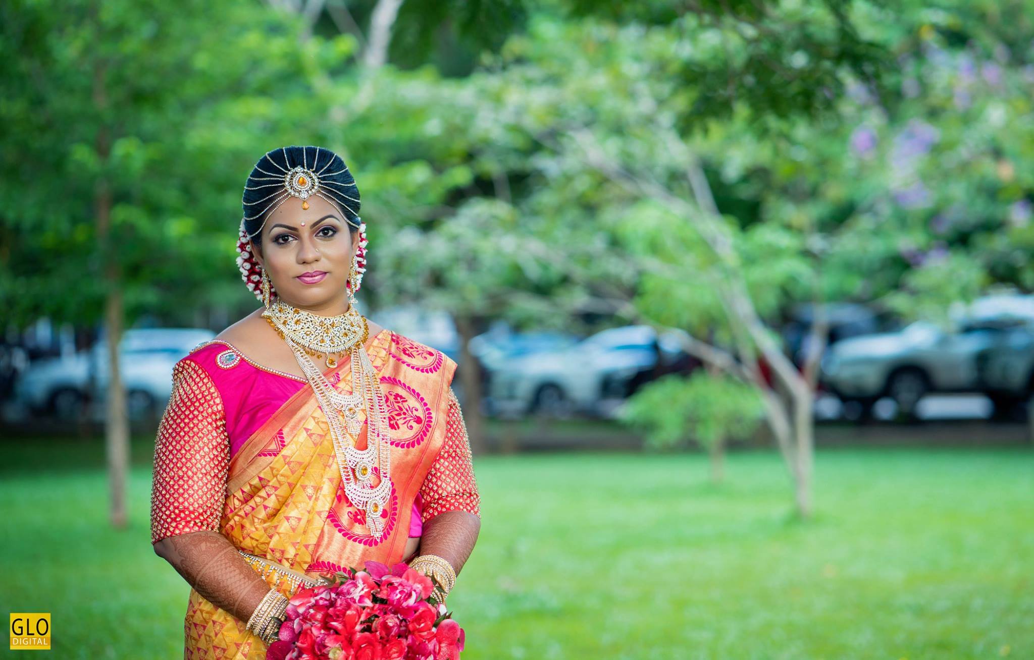 Pink small stone pattu saree blouse