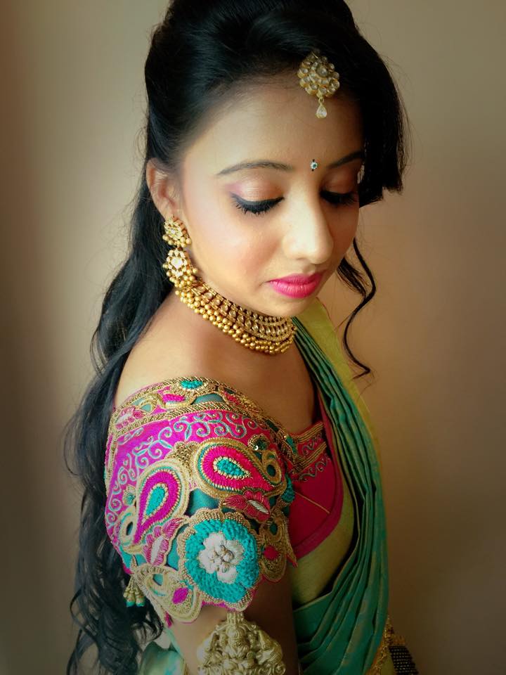 Blue with pink cut work embriodery blouse