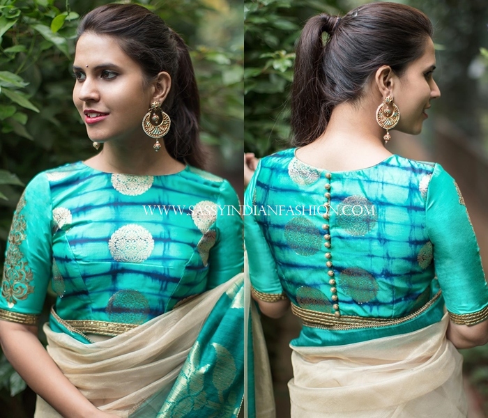 Sky blue simple designer blouse