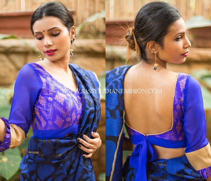 Deep back neck blouse design