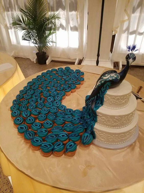 Three tier Peacock Wedding Cup cake