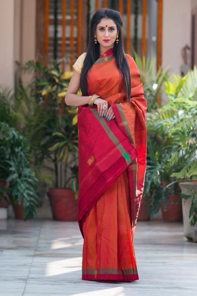 Orange with Maroon saree