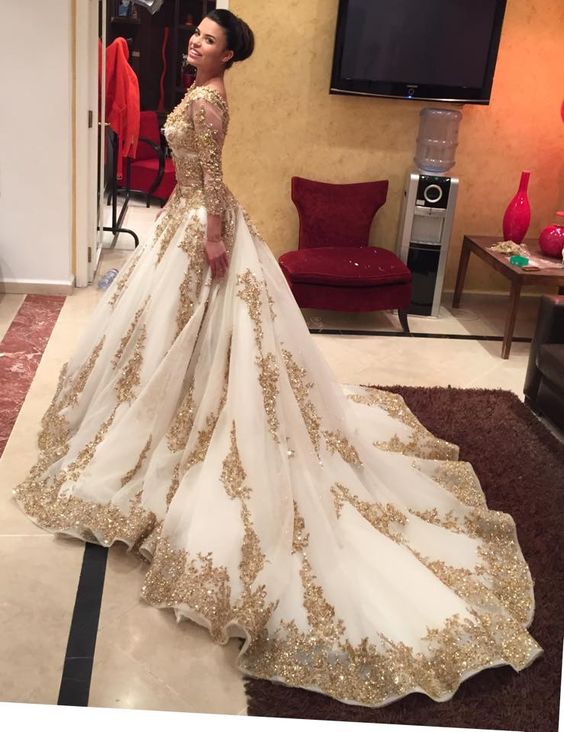 White Gown with Golden Work