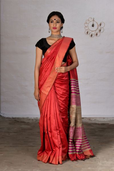 Plain Orange saree