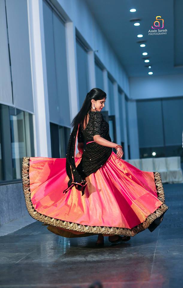 Pink With Black Half saree Lehenga