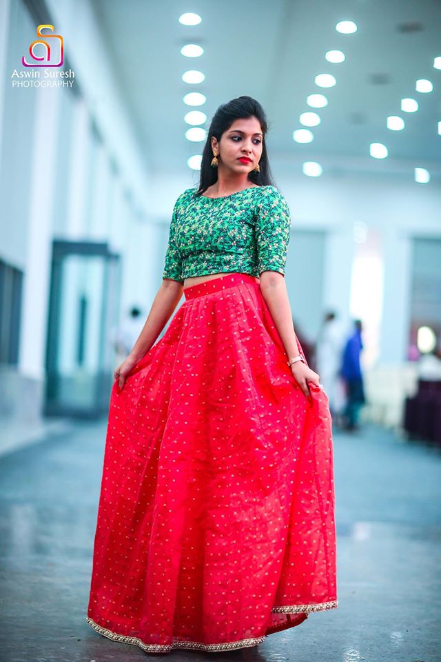 Red with Green Designer Lehenga