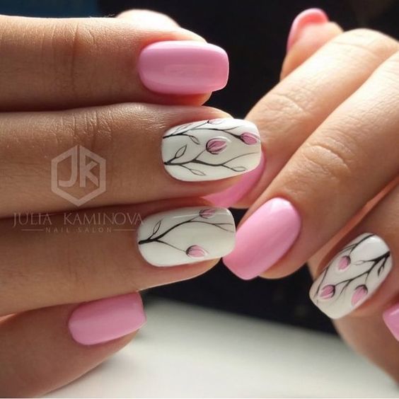Floweral Baby pink Nail Art