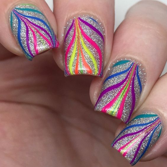 Glittering Rainbow Colours Nail Art