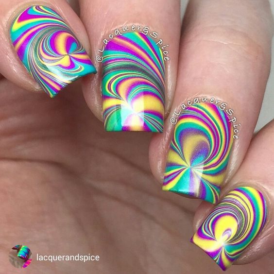 Spiral Rainbow Colour Nail art