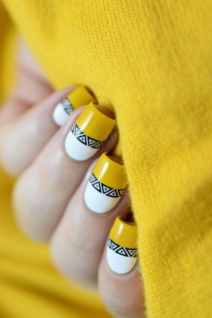 Trendy Yellow with White Nail Art