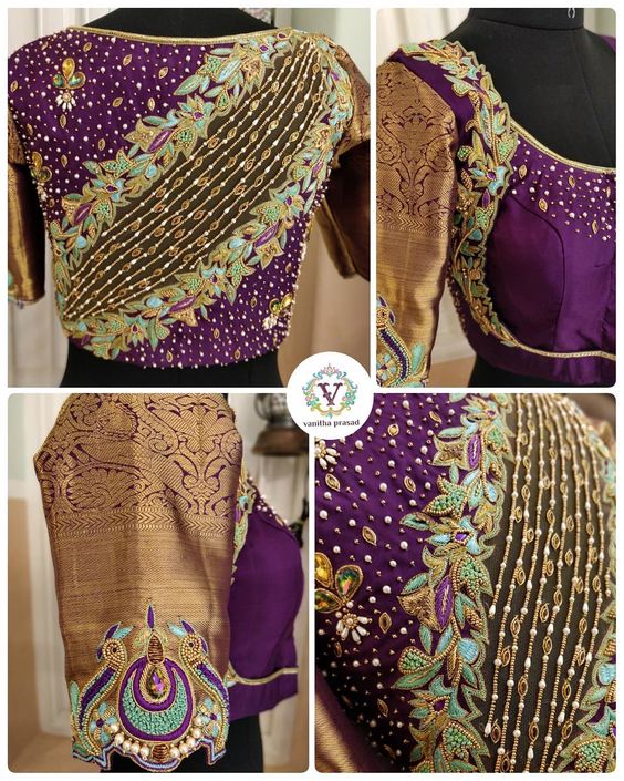 Heavy Purple color maggam work Blouse 