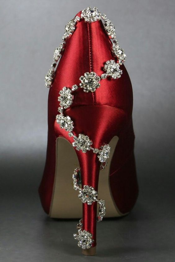Red heel with spiral stone design