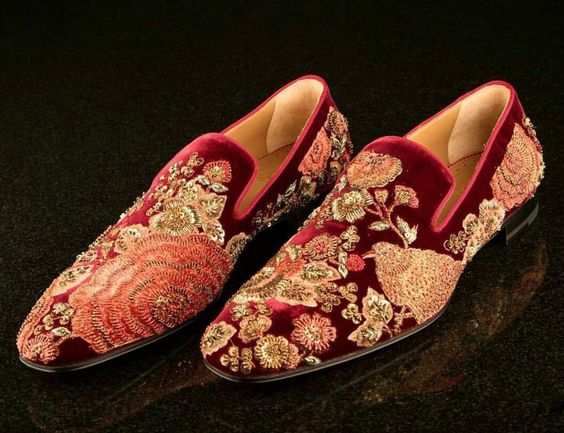 Maroon Embroidery work Groom Shoe 