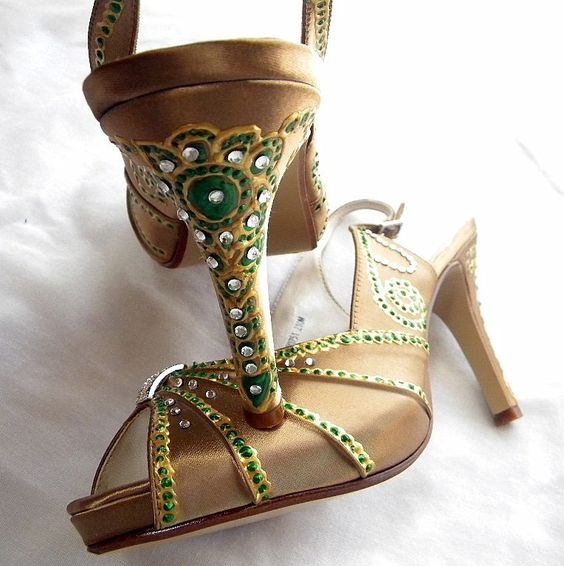 Green and White stone Bridal Heel
