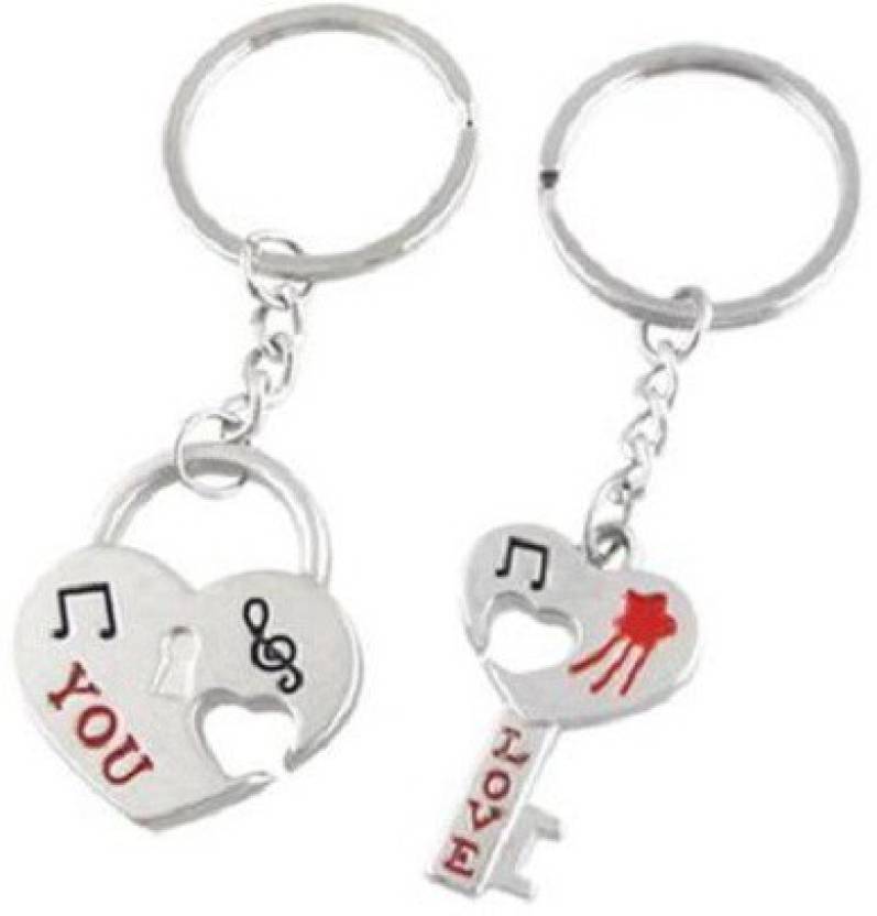  Cute Love Heart and Lock Love You Metal Key Chain 