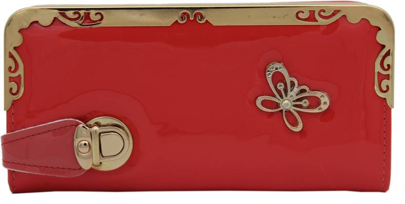 Trendy Women Red, Gold Artificial Leather Wallet