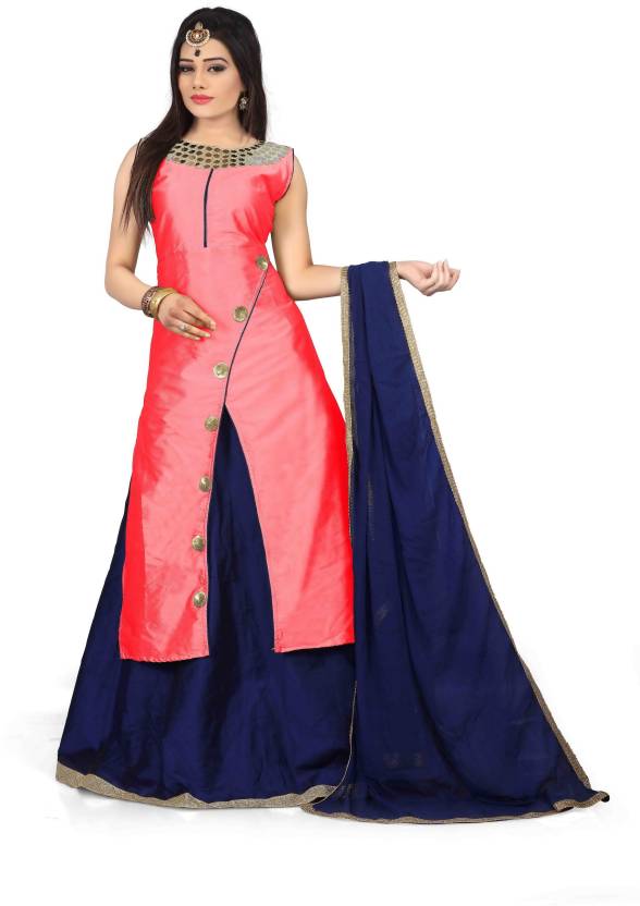 Royal Drift Silk Embroidered Semi-stitched Lehenga Choli Material